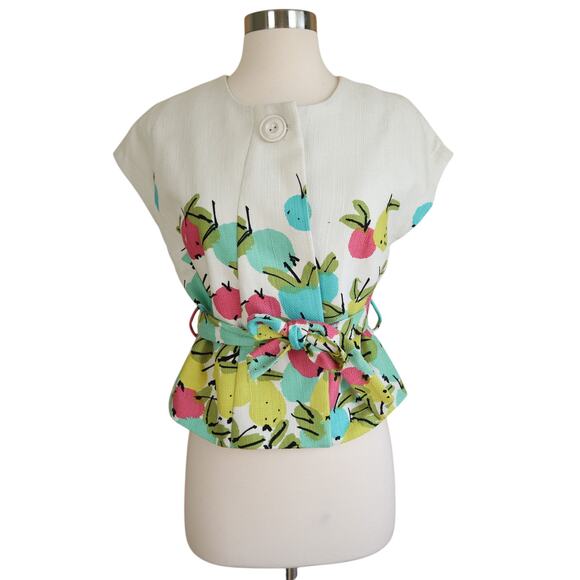 Anthropologie We Love Vera Womens Briny Winds Fruit Bolero Jacket Size 4 Cropped - Picture 2 of 11